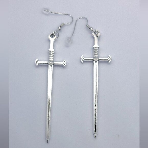 Excalibur Silver Metal Kings Sword Earrings Dagger Medieval Gothic Festival NEW - Picture 8 of 9